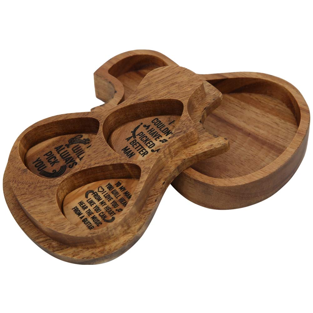 Liyeehao Guitar Pick Case, Wooden Storage Box for Acacia Guitar Pick Set, Includes 3 Olive Wood Guitar Picks