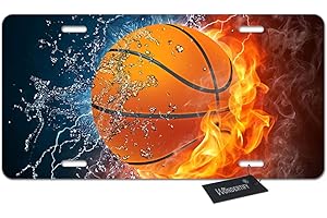 Wondertify License Plate Basketball on Water and Fire Background Decorative Car Front License Plate,Vanity Tag,Metal Car Plate,Aluminum Novelty License Plate for Men/Women Car,6 X 12 Inch