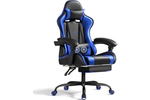 Shahoo Gaming Chair with Footrest and Massage Lumbar Support, Video Game Chairs Height Adjustable Seat with Headrest for Office or Bedroom, Study Room, Blue