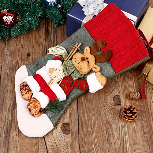 Classic Festive Decor Christmas Stockings 3D Cute Cartoon Reindeer Stocking (18")