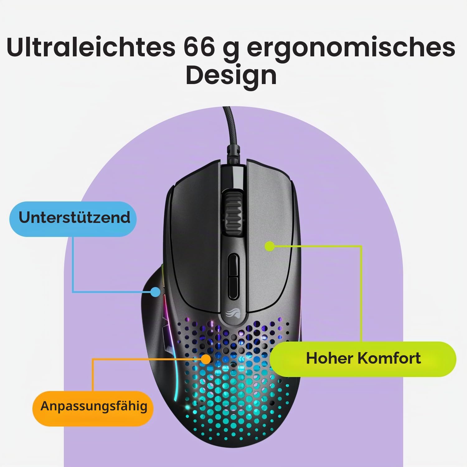 GLORIOUS Model I 2 Kabelgebundene Gaming-Maus, 66g 9 Makro-Tasten Schwarz 3