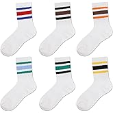 COZYOFFI Kids Socks for Girls Boys: Retro Striped Cotton Crew Socks for School 5-12 Years Old 6 Pack