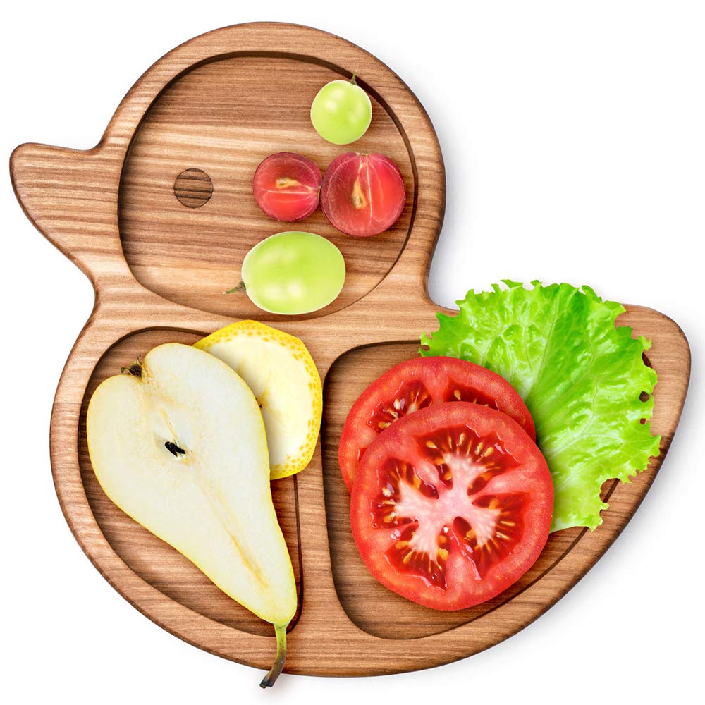 Lelekka Baby Wooden Toddler Plate Ducky, Natural Product, Made in Europe