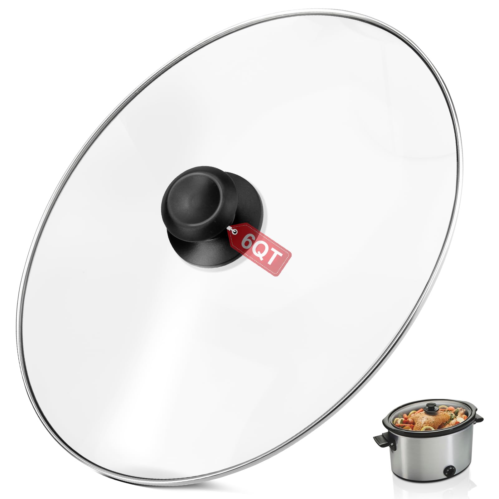 Photo 1 of Oval Glass Crock Pot Lid 6 Quart Replacement for Hamilton Beach Slow Cooker 6 qt, Hamilton Beach Programmable Slow Cooker Replacement Parts Compatible with Hamilton Beach Crock Pot 33665G, 1