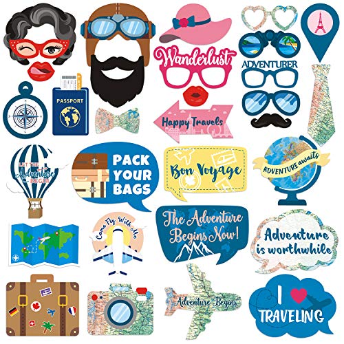 Adventure Awaits Photo Booth Props for Travel Themed Bon Voyage Farewell Retirement Party ...