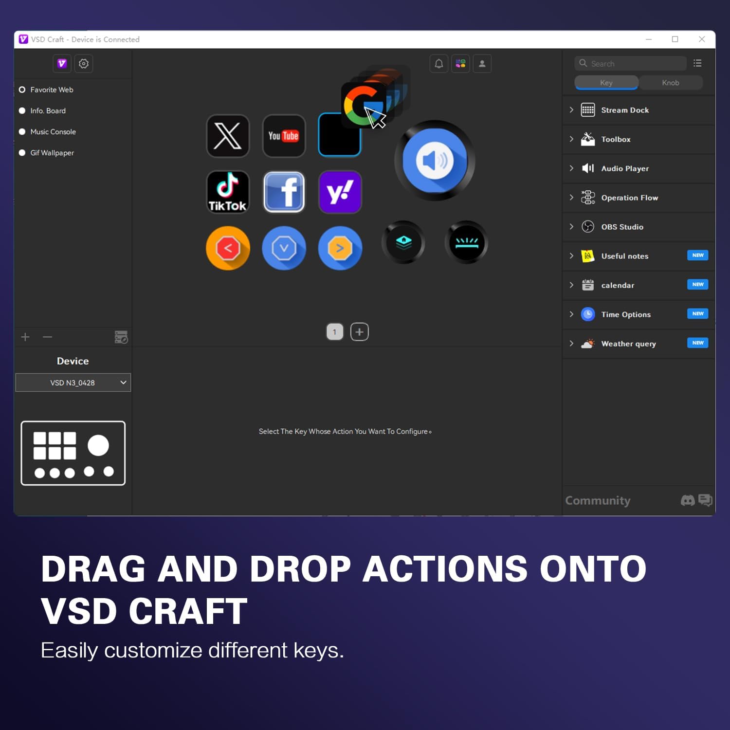 Treaslin N3 Programmierbares Stream Controller Deck mit LCD-Tasten&Drehreglern-Benutzerdefiniertes Makro-Steuerungs-Keypad für Streaming (OBS,Twitch,YouTube),Video,Gaming-Für Win&Mac 6
