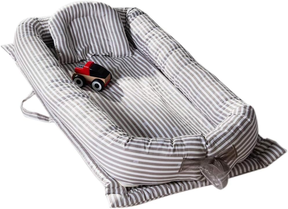 HePesTer Baby Lounger Nest with Soft&Breathable 100% Cotton, Perfect Baby Crib Nest for Baby Co Sleep with Removable&Washable Case (Grey Stripe)