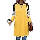 KISSMODA Women's Long Sleeve Tunic Tops Fall for Leggings Casual Long Tunics with Pockets T Shirts Loose S-3XL