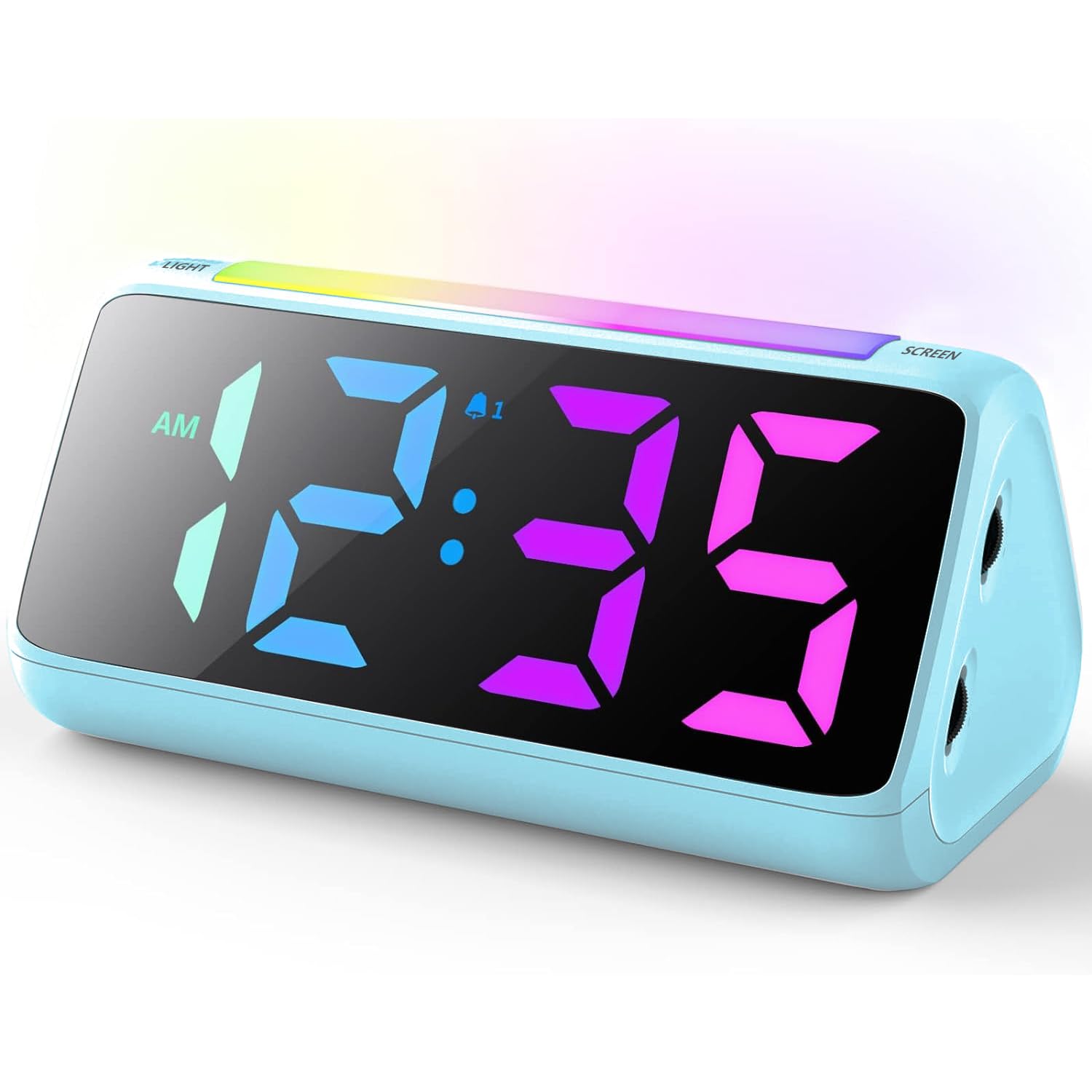 Alarm Clocks Bedside, Digital Clock for Bedroom, Kids Alarm Clock with RGB Nightlight, Large Digits, Full Range Brightness Dimmer, Snooze, Dual Alarms, 12/24H, Bedside Clocks for Kids (RGB Blue)