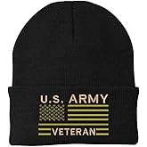 US Army Veteran USA Flag Embroidered Beanie Hat | Warm Knit USA Military Vet Acrylic Watch Cap