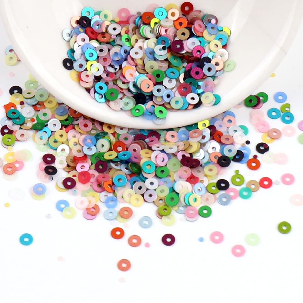 2000 Pieces Sequin Kit Sequins Craft Loose Sequins Cup Iridescent Spangles for DIY Crafts Making Sewing Sticking Threading Shiny Decorative Wedding 4 mm, Mixed Colour
