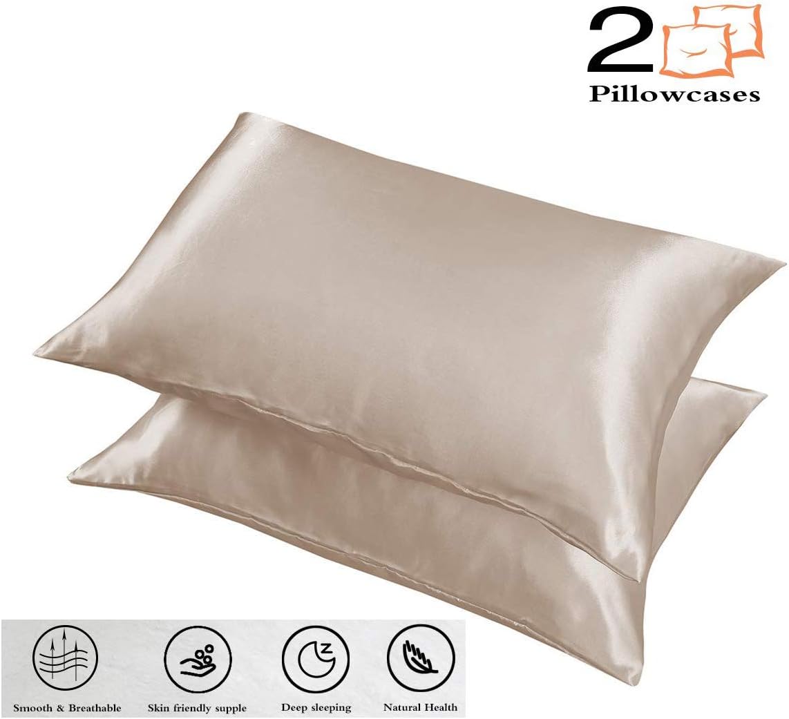 CoutureBridal 2 Pack Satin Silk Pillowcases for Hair or Skin Standard 20x30 Taupe Cool Silky Smooth Wrinkle with Envelope Closure No Zipper