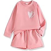 Klyatpxoen Size 6-12 Years Girl's 2 Piece Outfits Casual Crew Neck Sweatshirt & Elastic Waist Shorts Tracksuit Sets
