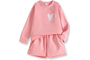 Klyatpxoen Size 6-12 Years Girl's 2 Piece Outfits Casual Crew Neck Sweatshirt & Elastic Waist Shorts Tracksuit Sets
