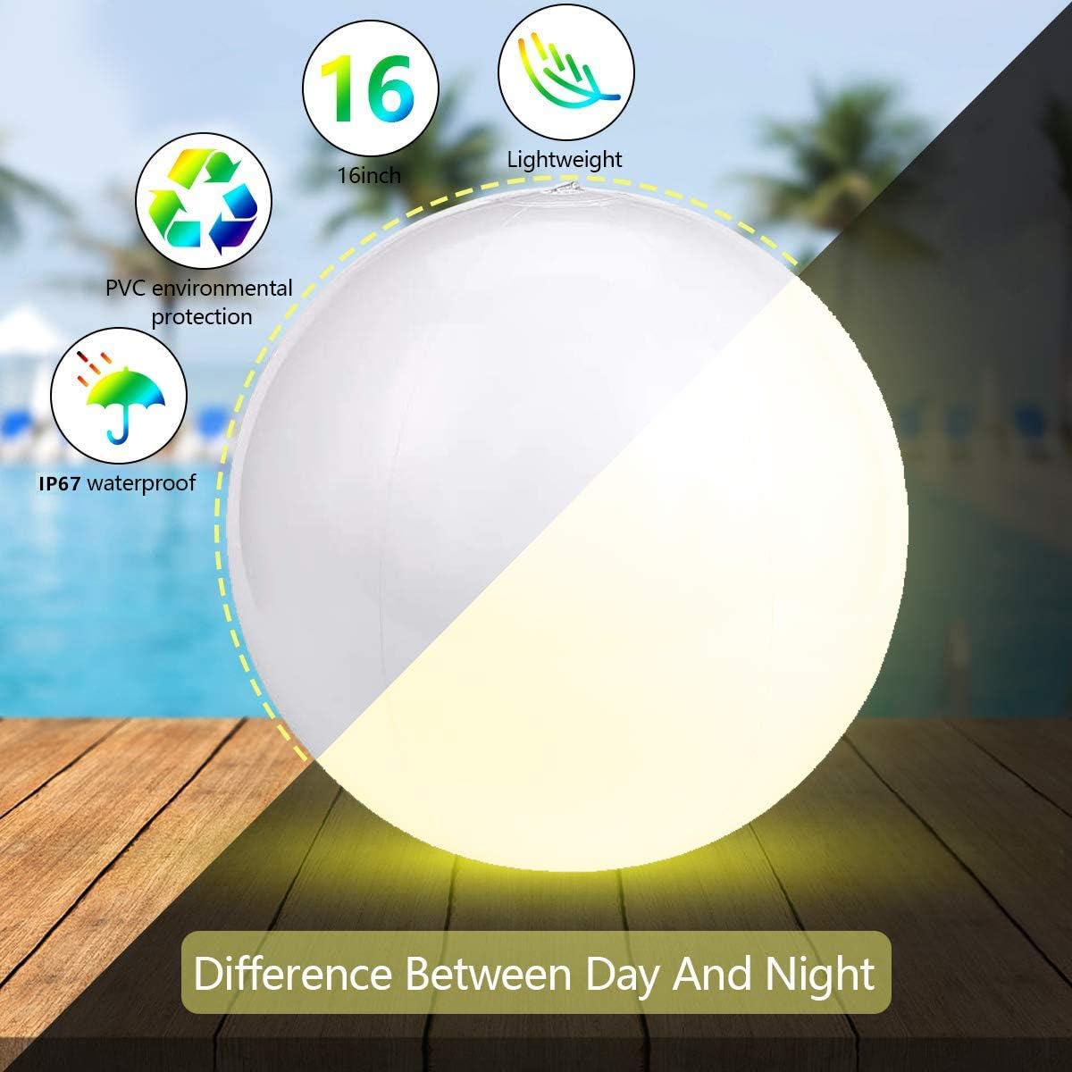 Pool Toys Light Up Pool Floats LED Beach Ball Volleyball 16 Colors Glow Ball 16'' Inflatable Floating Ball with Remote , The Dark Party Indoor Outdoor Decorations Birthday Gift for Kids and Adult: Sports & Outdoors