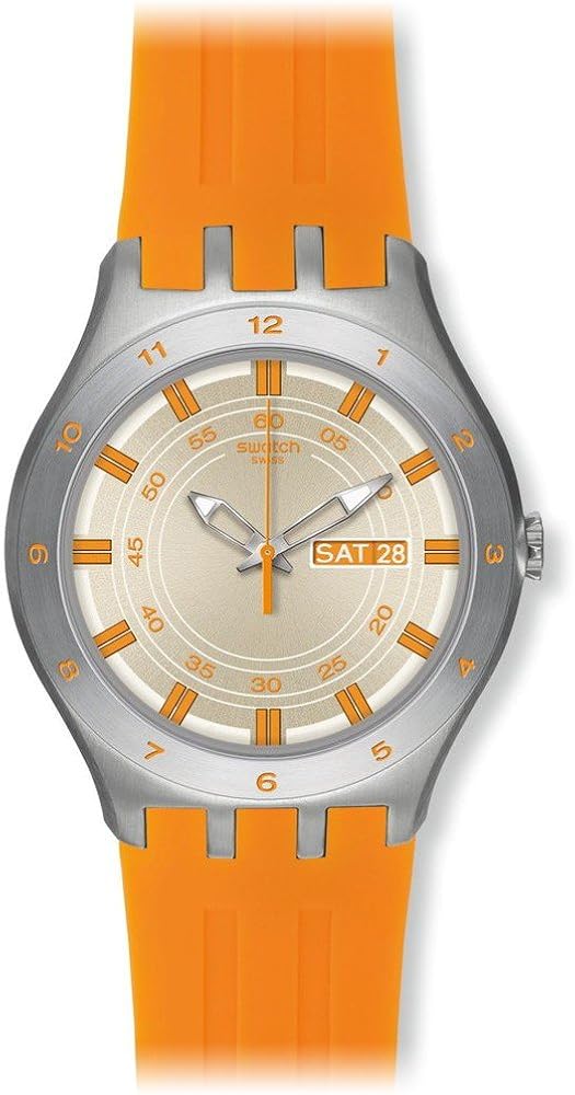 Swatch YTS712 - Reloj analógico de Cuarzo para Hombre con Correa de Silicona, Color Naranja