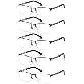 EYECEDAR 5 Pack Reading Glasses for Men Gunmetal Ultra-Thin Stainless Steel Frame Metal Spring Hinges Readers for Men 1.5