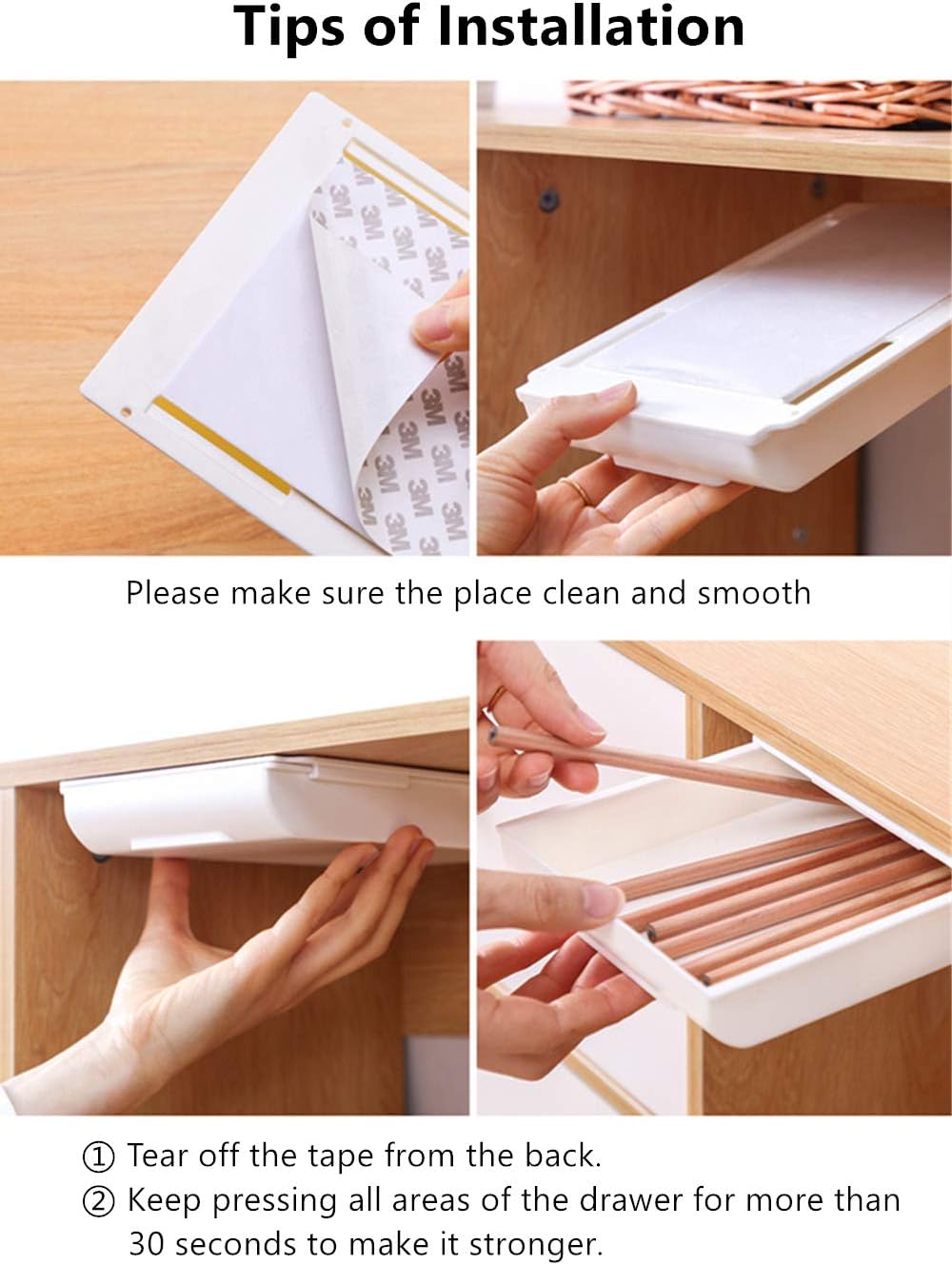 Desk Pencil Drawer Organizer, Large Capacity Pop-Up Student Storage Hidden Desktop Drawer Tray, Great for Office School Home Desk (2-Pack): Home Improvement
