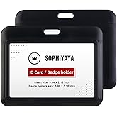 SOPHIYAYA 2 Pack Sliding Horizontal Badge Holder Hard Plastic Key Card Work Badge Sleeve for Office School Factory Teacher Student (Black)