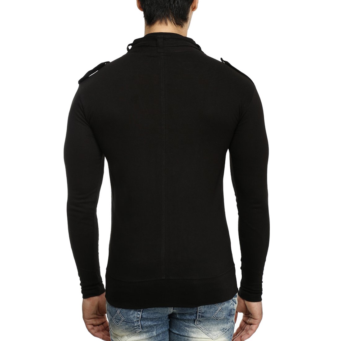 tees collection men's full zip buckle neck full sleeve black colour t-shirt