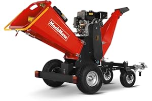 MechMaxx 6 inch ZONSEN 459cc 15hp E-Start Gas Powered 4-Wheels Wood Chipper Shredder Mulcher with Towbar/Tail Light/Emergency Stop Button/Stop Bar, Model B150 Red