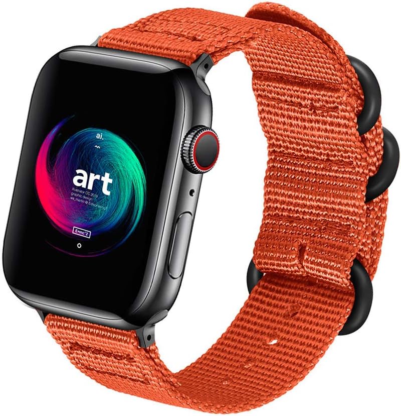 ONMROAD Compatible with Apple Watch Band 44mm 42mm Nylon NATO iWatch Bands Series 5 Series 4 Series 3 2 1 Men Women Replacement Strap Military Style Soft with Rugged for Sport Wristband - Orange