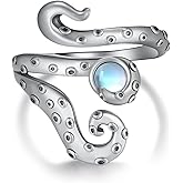 TYSO Octopus Ring 925 Sterling Silver Tentacle Ring Moonstone/Opal/Obsidian/turquoise Adjustable Ocean Rings Jewelry Gift for Women