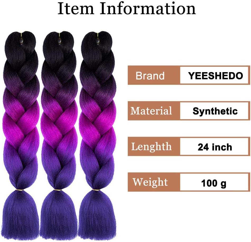 ColorfulPanda 3pc/pack 24inch Synthetic Ombre Jumbo Braiding Hair Extension Heat Resistant Synthetic African Box Braids Crochet Twist Braided hair(Black Purple Red Blue) - Image 5