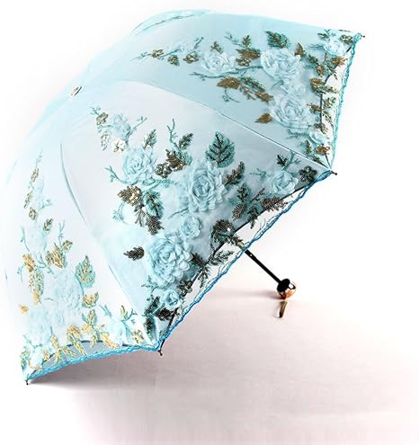 Amazon 晴雨兼用 猛暑対策 夏対策 日傘 折りたたみ 傘 完全遮光 レース 刺繍 優雅 Umbrella Uvカット 母の日 プレゼント ギフト 11 ブルー Aurora 傘 レインウェア 通販