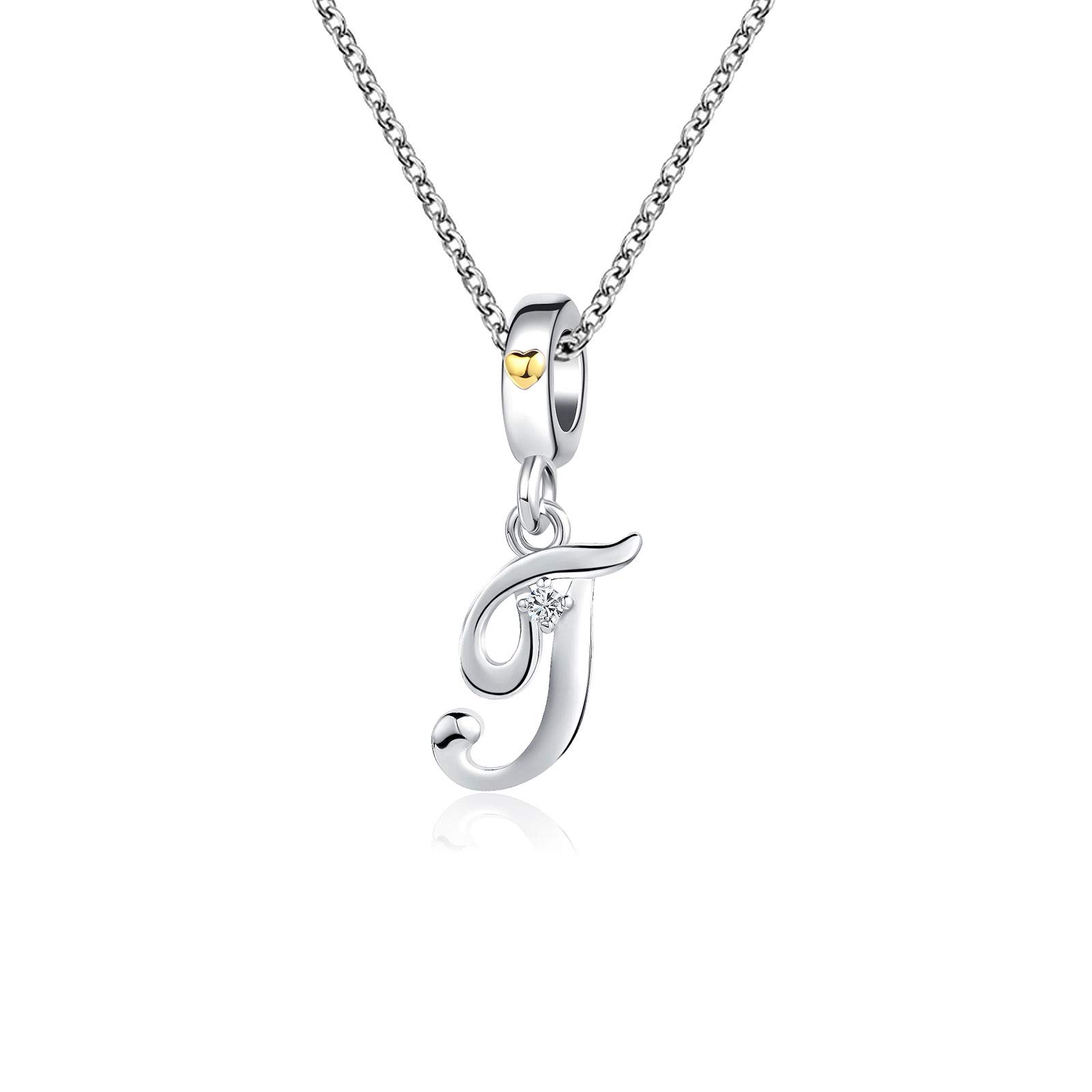 KunBead Jewelry Initial Letter T Pendant Necklace Silver Sale Crystal Pendant Auntie Alphabet Birthday Necklaces for Women