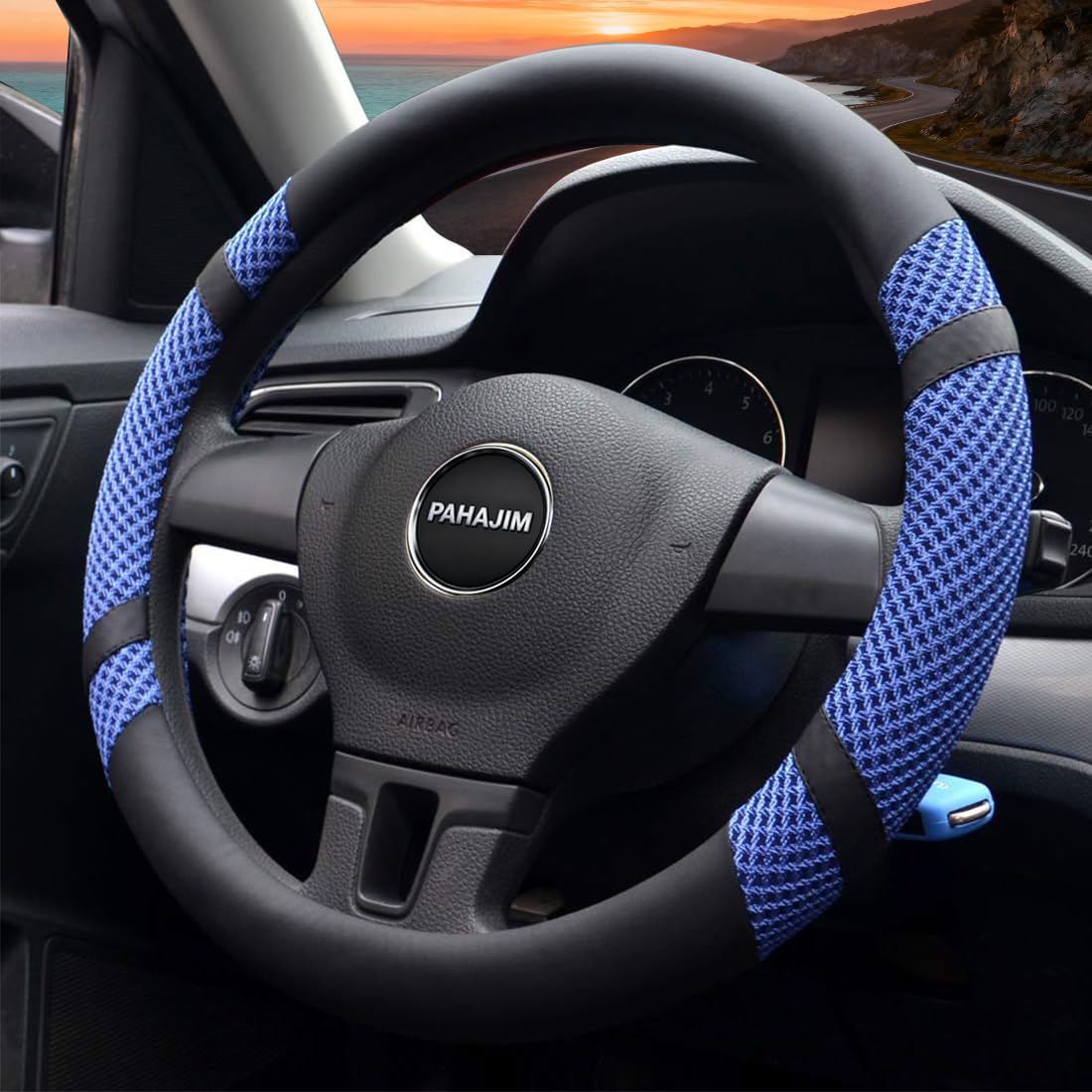 Lifetooler Steering Wheel Covers Ice Silk Microfiber Leather Universal 38cm(15") Breathable Anti Skid Steering Wheel Cover Car Interior Accessories for Auto (blue)