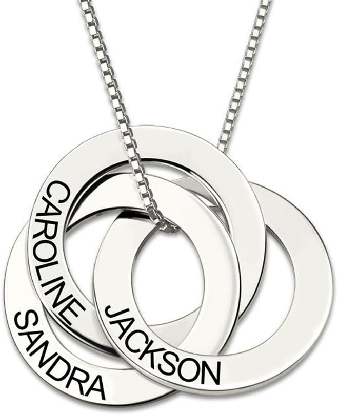 Custom Russian Ring Name Necklace for Her in 925 Sterling Silver - 3 Circles 3 Names