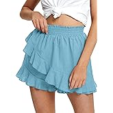 BNOOUIL Women's High Waisted Shorts Summer Casual Comfy Flowy Beach Linen Cotton Shorts Wrap Mini Skirt Skort