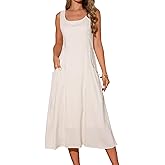 Seta T Women's Linen Dresses Summer Sleeveless Sundress Casual Loose Flowy Midi Tank Beach Dress