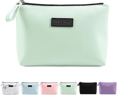 Maange Small Cosmetic Bag Green Portable Travel Pouch Waterproof PU Leather