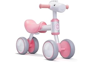 Balance Bike for 1+ Year Old Boys Girls, TWFRIC Toddler Balance Bike 12-36 Month No Pedal 4 Wheels Ride-on Baby Bike Riding Toys for 1 Year Old Birthday Gifts (Pink)