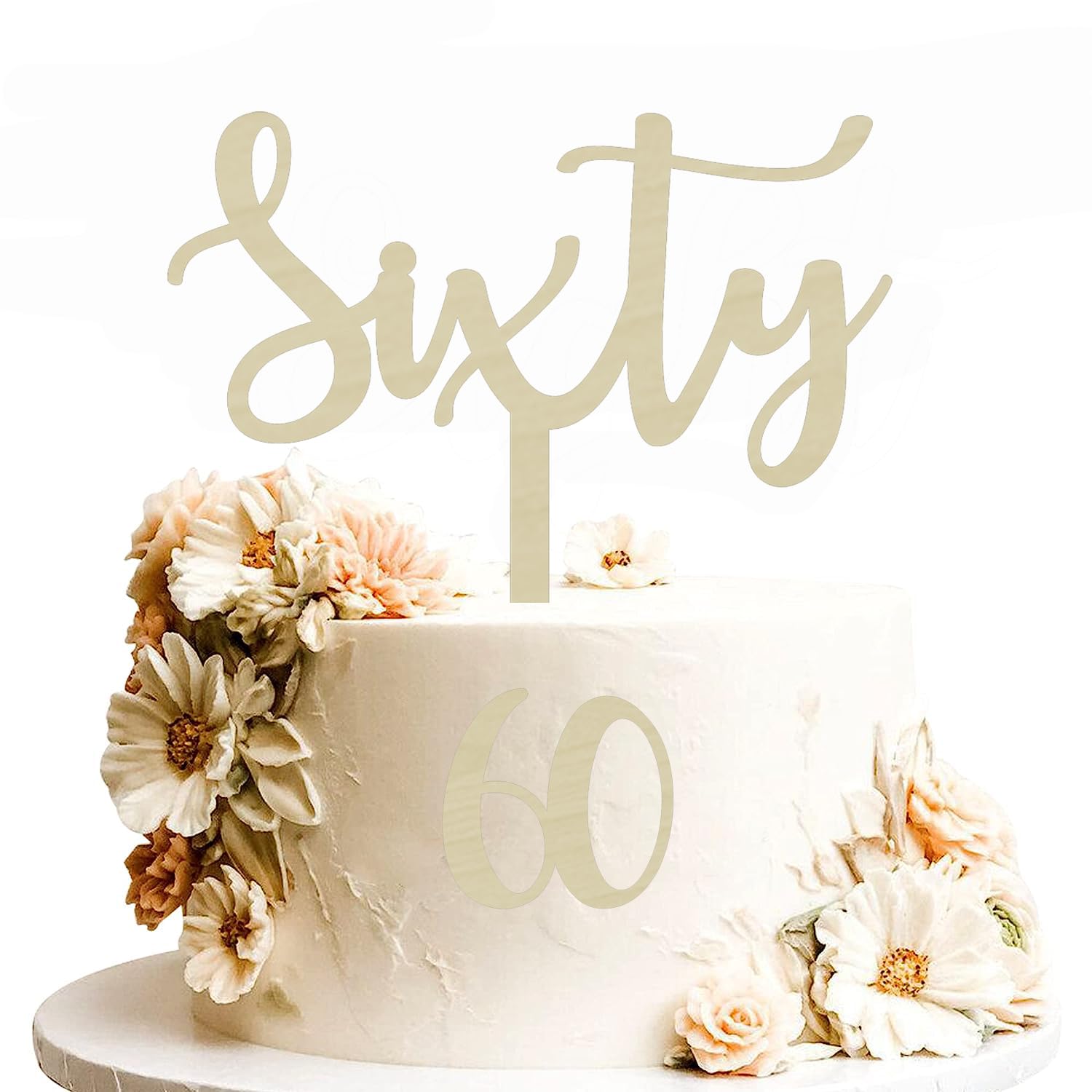 Photo 1 of Wooden 60th Birthday Cake Topper Sixty Birthday Cake Decoration 60 Years Old Cake Topper Rural Sixtieth Anniversary 