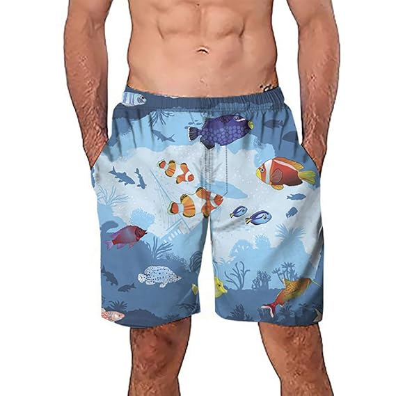 iYmitz 3D Graffiti Gedruckt Herren Badeshorts Strandhosen Kurze Hosen Sommerhosen Mit Kordelzug Badehose Schnelltrocknend Freizeit Beachshorts