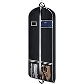 Zilink Long Dress Garment Bags for Travel 60" Dress Suit Cover for Storage with 2 Large Mesh Pockets and a PVC Card Holder, Black