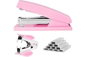 MUXDILU Stapler 25 Sheet Capacity with 1000 Staples and Staple Remover - Staplers for Desk, Non-Slip Office Stapler with Staples for Office, Pink