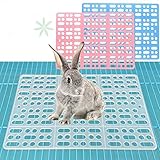 Misyue 2 Pieces Pack Rabbit Mats Cages Plastic Small Animal Cage Hole Mat Prevent Little pet Skin Disease 4 Fixed Tabs （Blue
