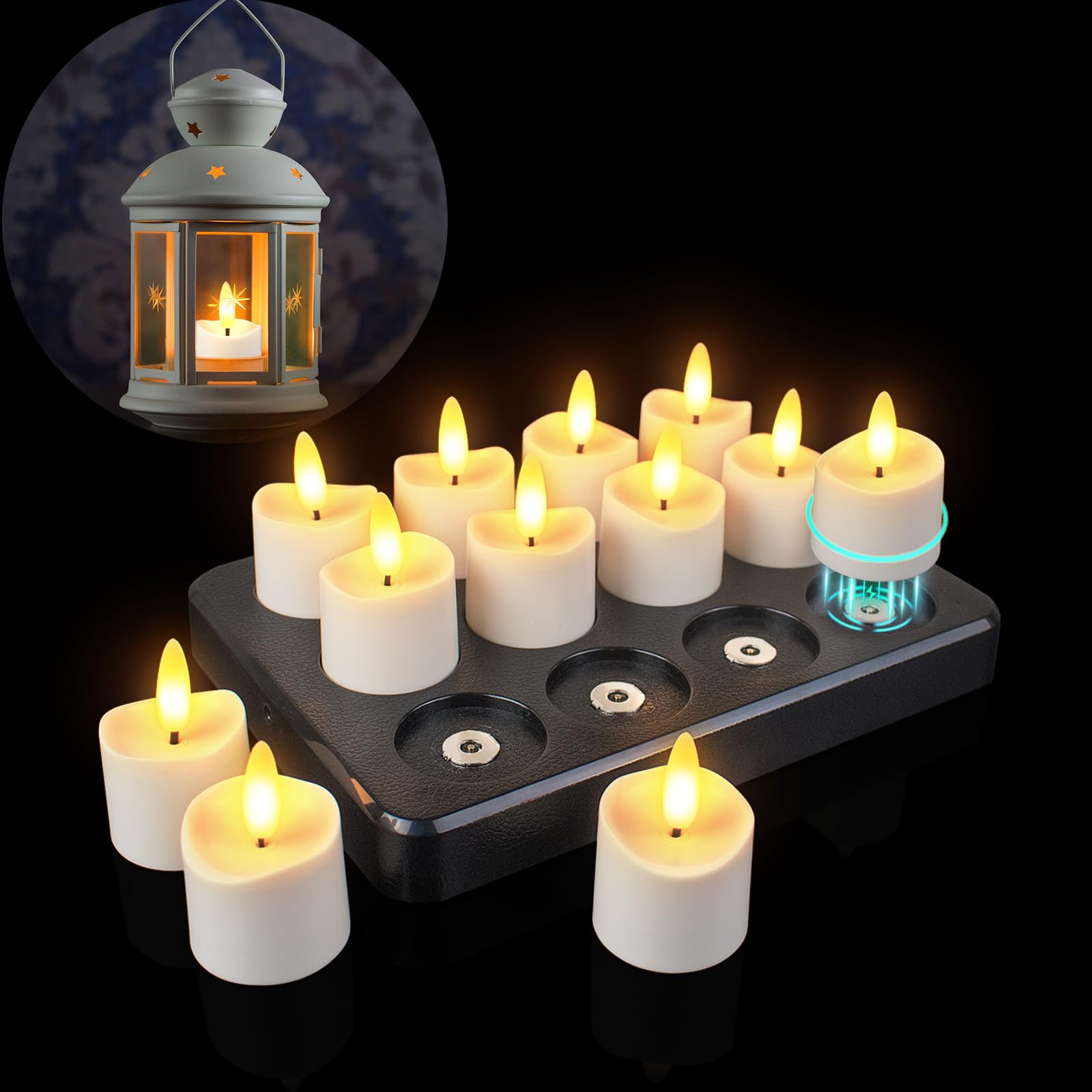Photo 1 of HL Rechargeable Tea Lights with Remote Control Timer, 30-280H, Max 115Lux, Magnetic Charging Waterproof Flameless Candles Votive Candle for Home and Restaurant Christmas Decorative-12pcs