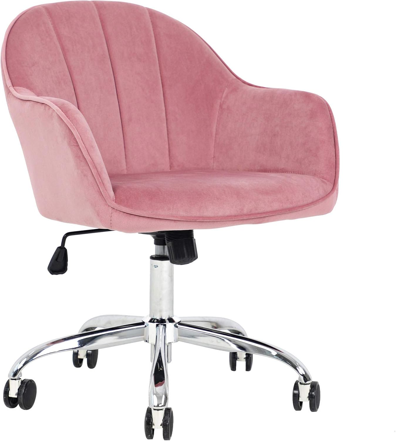 J&L Furniture Modern Design Velvet Desk Chair Mid-Back Home Office Chair Swivel Adjustable Task Chair Executive Accent Chair with Soft Seat (Pink)