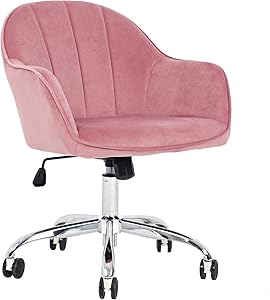 J&L Furniture Modern Design Velvet Desk Chair Mid-Back Home Office Chair Swivel Adjustable Task Chair Executive Accent Chair with Soft Seat (Pink)