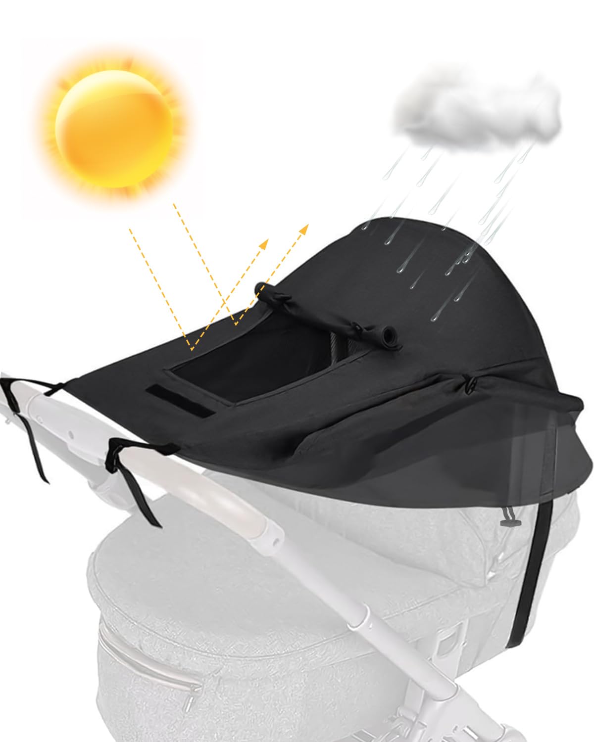 MOXTOYU Pram Sunshade Cover with Breathable Viewing Window, Windproof and Waterproof Buggy Sun Shade for Baby Stroller - Black