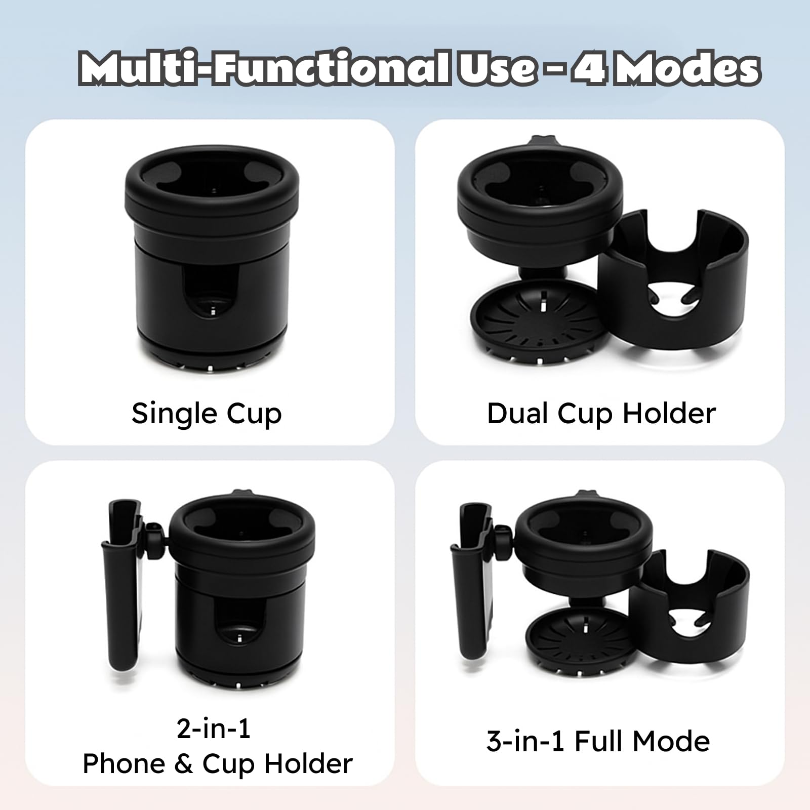 Lusinus Stroller Cup and Phone Holder Compatible with YOYO – 3-in-1 Dual Cup & Phone Organizer with 360° Rotating Clamp – Fits Bottles, Coffee Cups, Smartphones