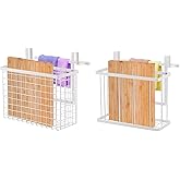 uxcell 2 Pack Cabinet Door Organizer, Cutting Board Organizer with Towel Bar, Metal Wire Baskets with Hooks, Over Cabinet Door Organizer for Kitchen, Pantry Bathroom Storage, White