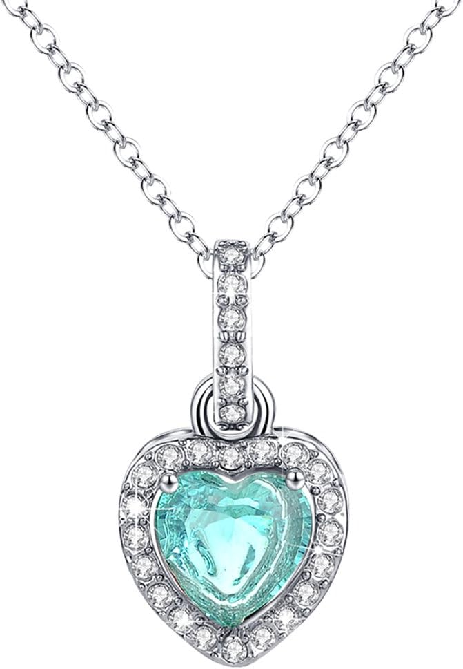 Heart Diamond Necklace Halo Pendant Birthstone CZ Jewellery Women Love Women