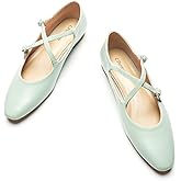 C.Paravano Women's Mary Jane Flats Almond Toe Ballet Flats Shoes for Women,Work, Casual and Daily Wear(Size 7,Green)