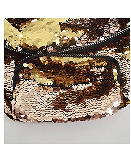 YuKing Unisex Mermaid Sequins Fanny Waist Pack Double Color Beach Waist Bag Casual Sport Outdoor Travel Crossbody Bags (Champagne/Gold) - Thumbnail 2
